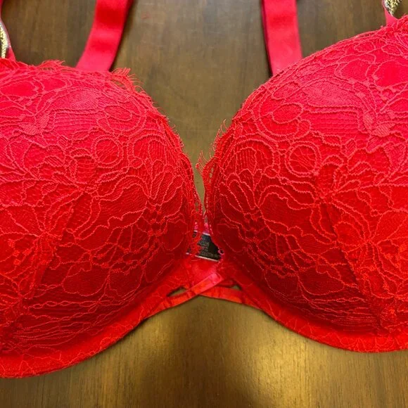 Victoria's Secret Women Very Sexy Push Up Bra Padded Underwire Red 34D Lace - Picture 11 of 16